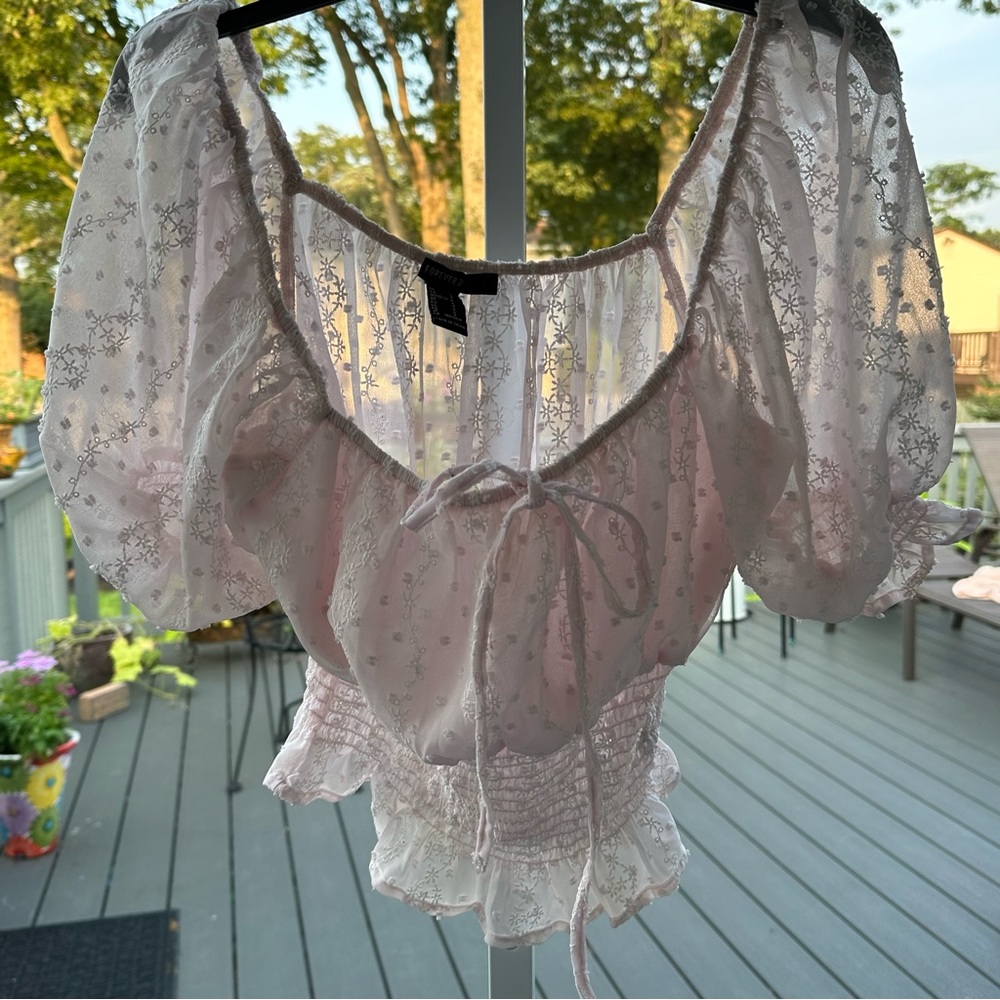FOREVER 21 Sheer pink princess blouse with elastic crop